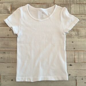 Aura Fitted White Ribbed Short Sleeve Top